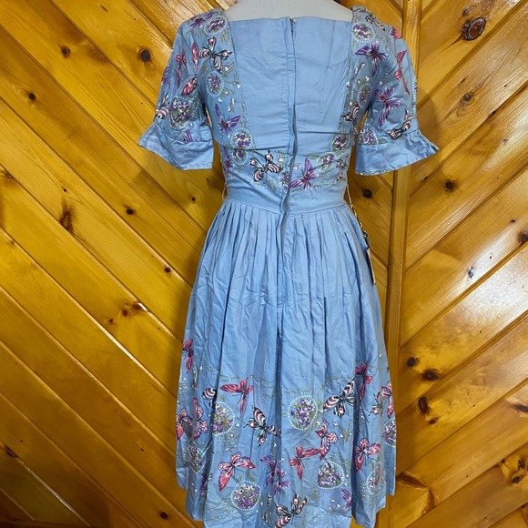 Vintage 1950s NWT Prentiss Lane Dorothy Burns Butterfly Floral Dress 11 ILGWU - Picture 4 of 13